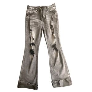 Flamingals Black/Dark Grey Distressed Bootcut Jeans Sz-Cut Jeans Women’s Size L